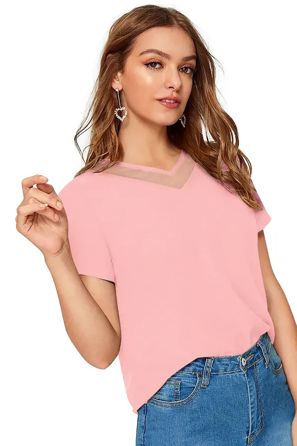 Peach_Polyester_Knitting_T-Shirt_for_Women