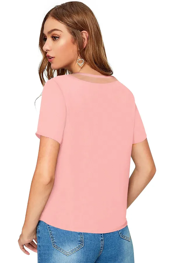 Peach_Polyester_Knitting_T-Shirt_for_Women