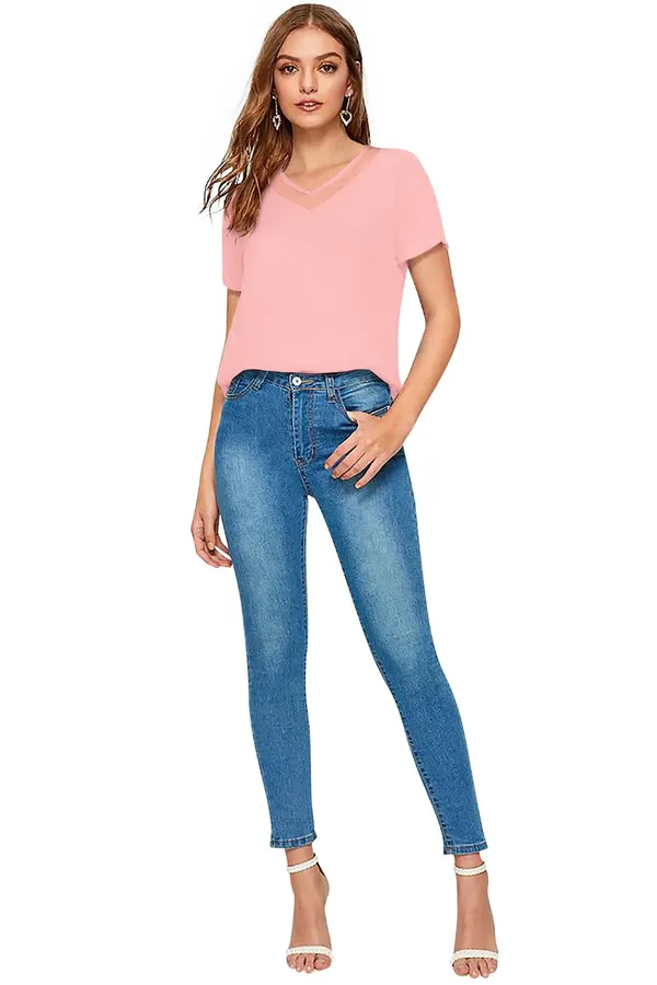 Peach_Polyester_Knitting_T-Shirt_for_Women