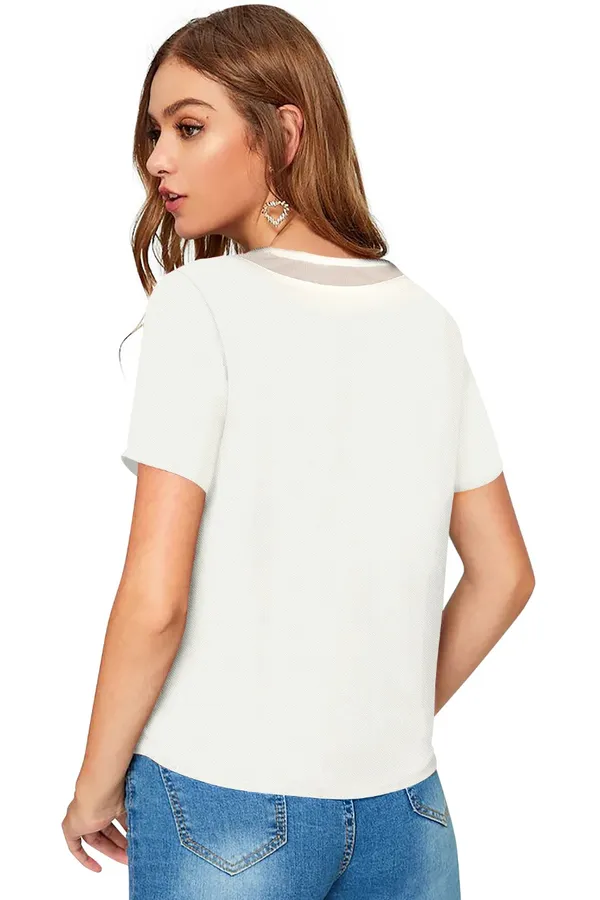 White_Polyester_Knitting_T-Shirt_for_Women