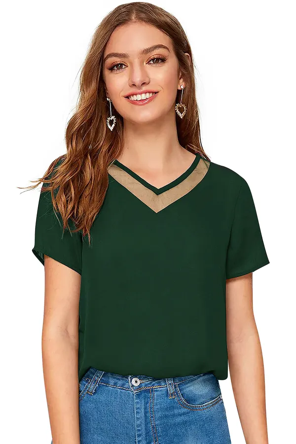 Green_Polyester_Knitting_T-Shirt_for_Women