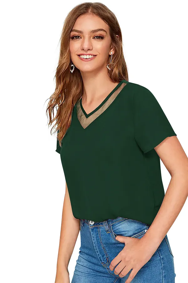 Green_Polyester_Knitting_T-Shirt_for_Women