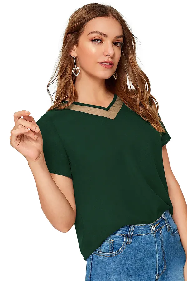 Green_Polyester_Knitting_T-Shirt_for_Women