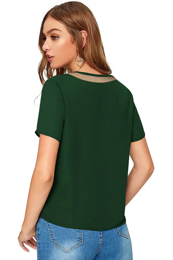 Green_Polyester_Knitting_T-Shirt_for_Women