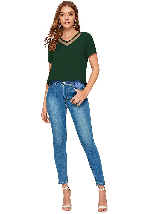 Green_Polyester_Knitting_T-Shirt_for_Women