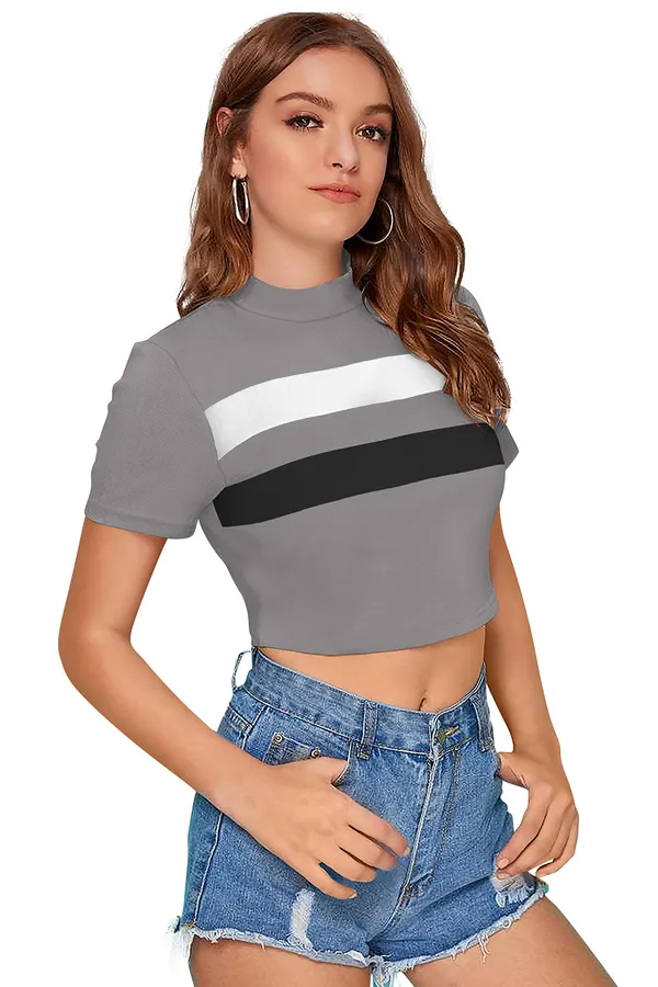 Grey_&_Black_Polyester_Knitting_Tops_for_Women