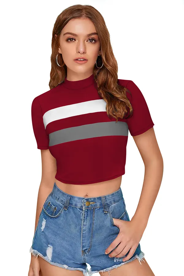 Maroon_&_Grey_Polyester_Knitting_Tops_for_Women