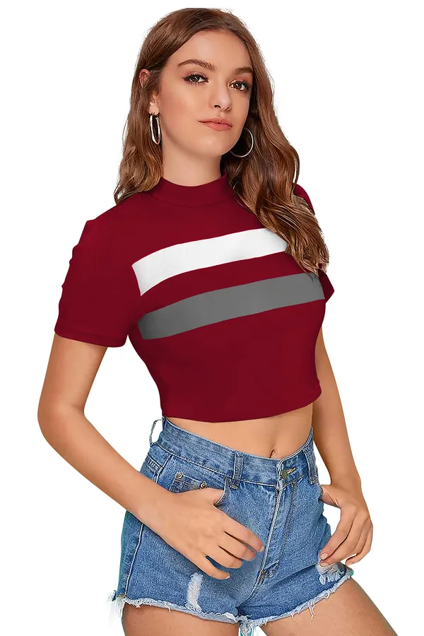 Maroon_&_Grey_Polyester_Knitting_Tops_for_Women