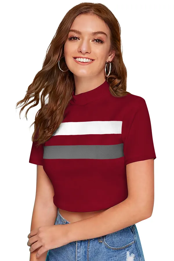 Maroon_&_Grey_Polyester_Knitting_Tops_for_Women