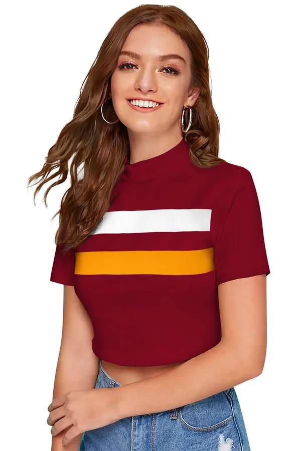 Maroon_&_Yellow_Polyester_Knitting_Tops_for_Women