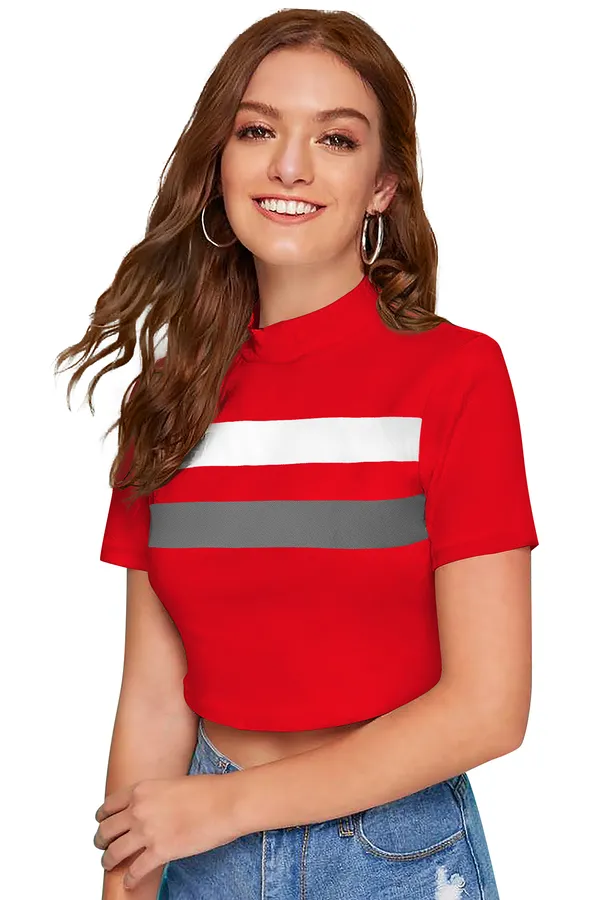 Red_&_Grey_Polyester_Knitting_Tops_for_Women
