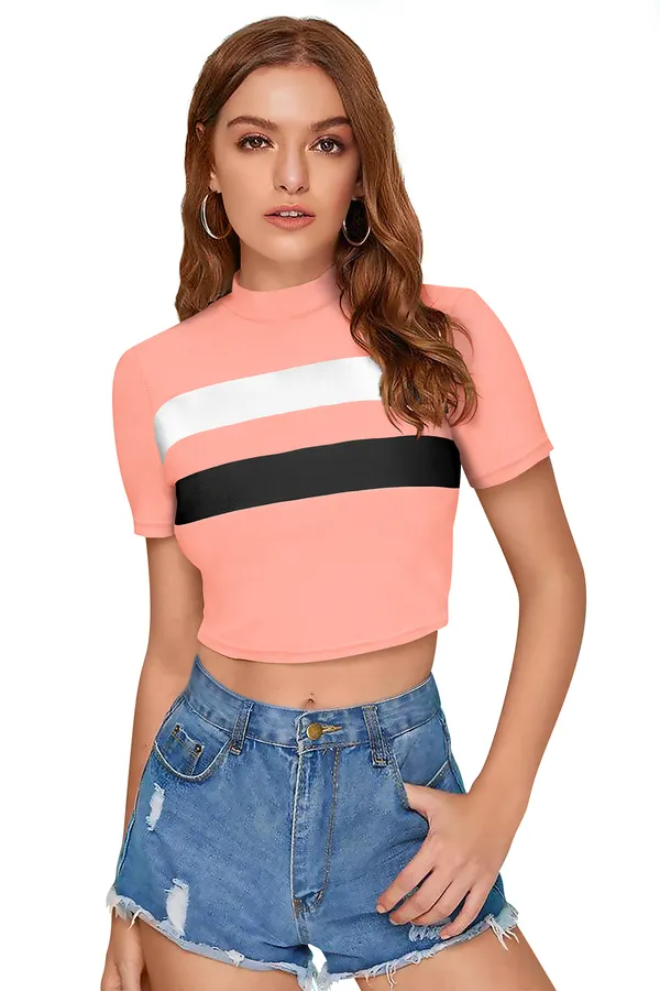 Peach_&_Black_Polyester_Knitting_Tops_for_Women