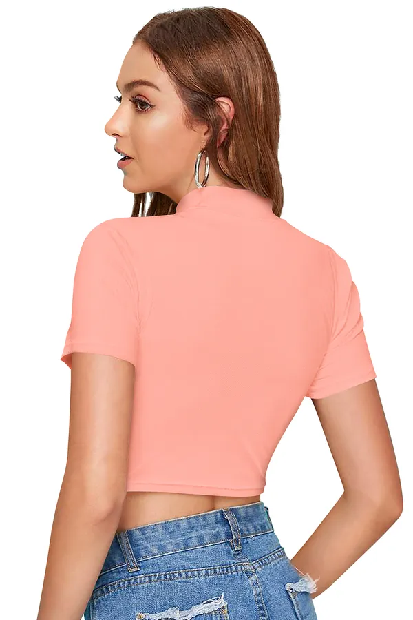 Peach_&_Black_Polyester_Knitting_Tops_for_Women