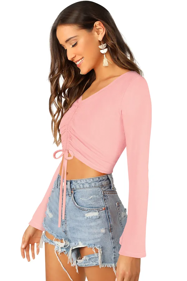 Peach_Polyester_Knitting_Tops_for_Women
