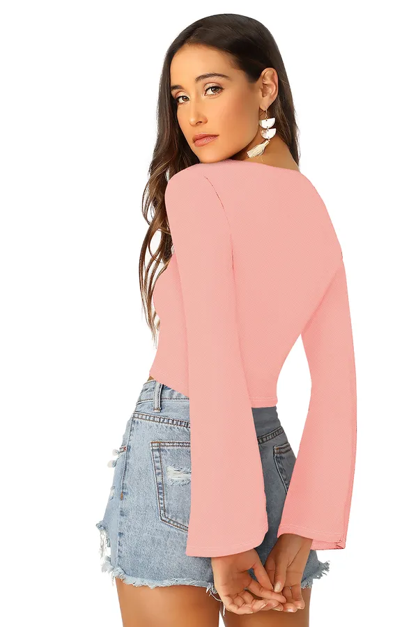 Peach_Polyester_Knitting_Tops_for_Women