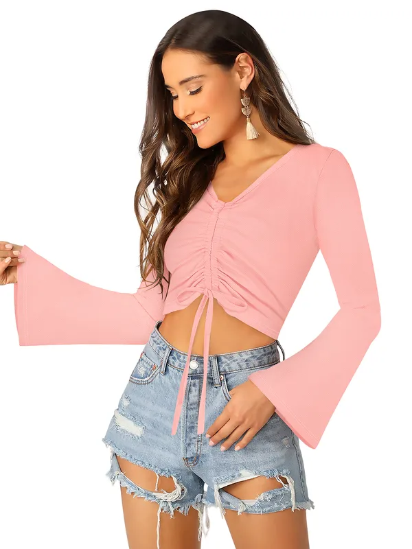 Peach_Polyester_Knitting_Tops_for_Women