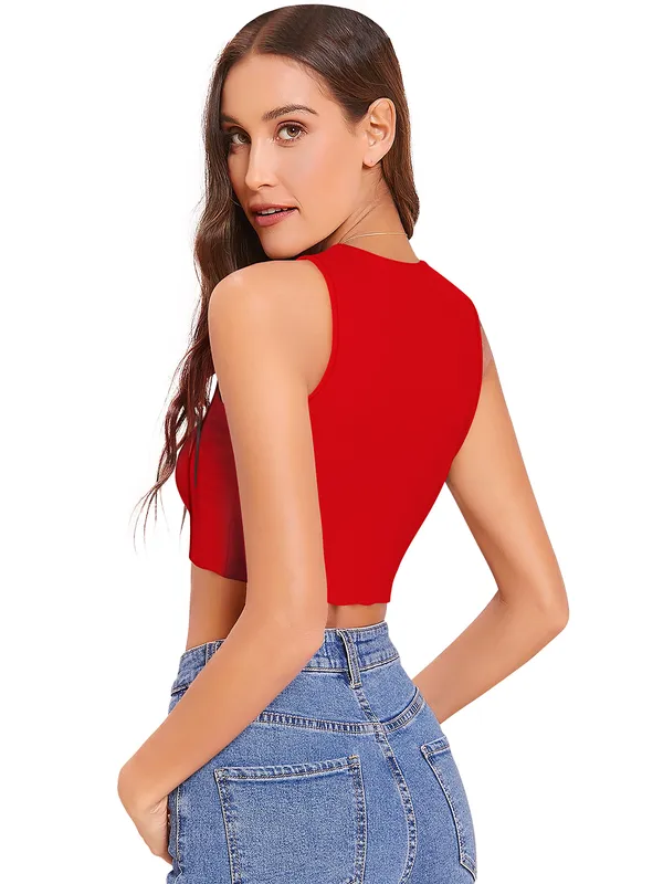Red_Polyester_Knitting_Tops_for_Women