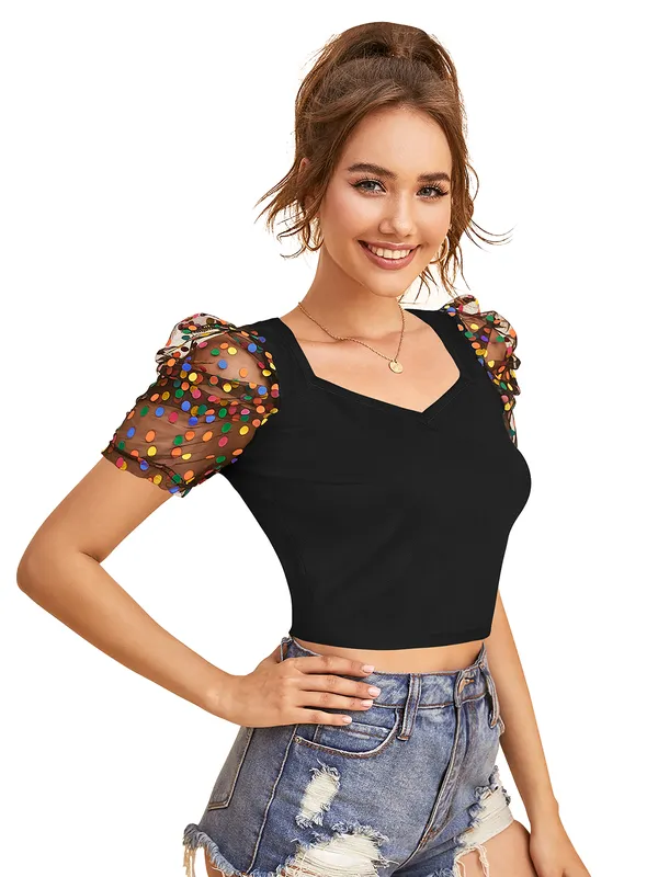 Black_Polyester_Knitting_Tops_for_Women