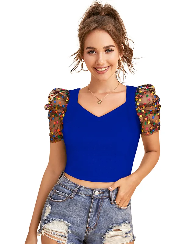 Royal_Blue_Polyester_Knitting_Tops_for_Women