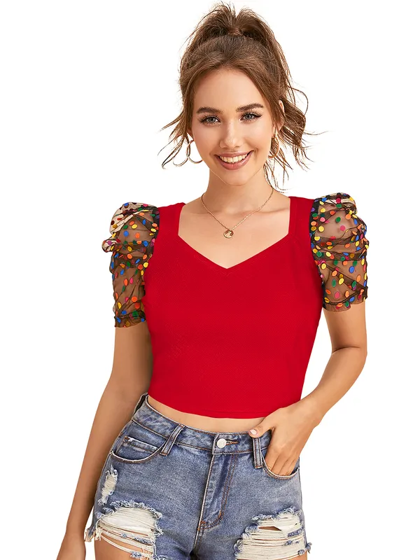 Red_Polyester_Knitting_Tops_for_Women
