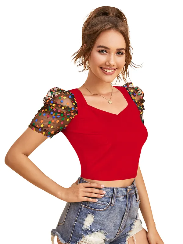 Red_Polyester_Knitting_Tops_for_Women