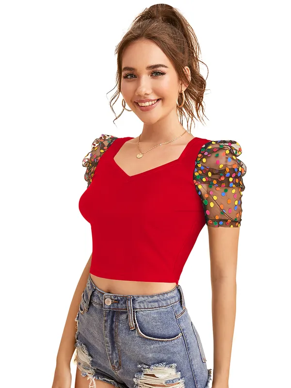 Red_Polyester_Knitting_Tops_for_Women