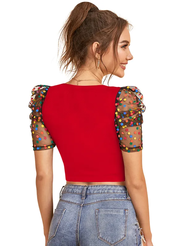 Red_Polyester_Knitting_Tops_for_Women