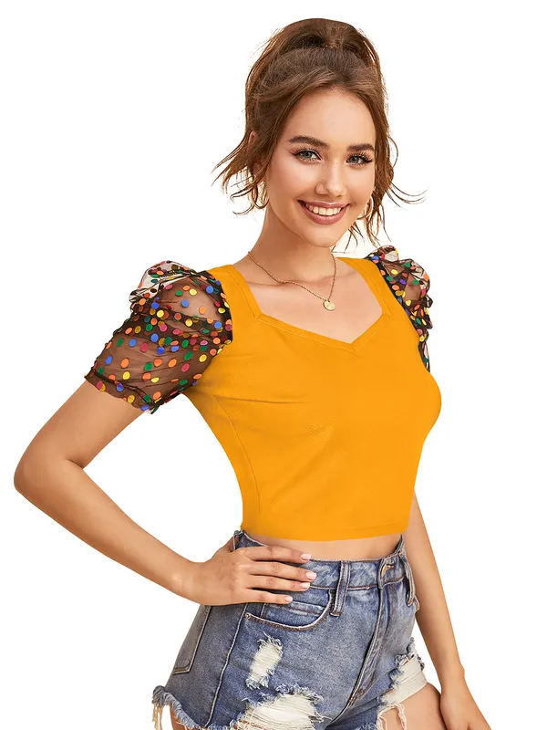 Yellow_Polyester_Knitting_Tops_for_Women