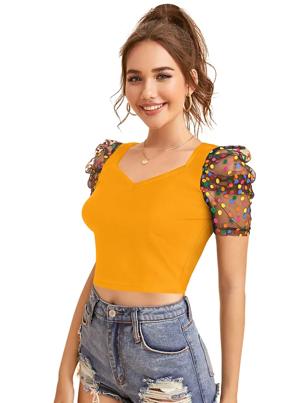 Yellow_Polyester_Knitting_Tops_for_Women