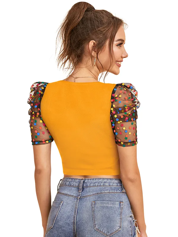 Yellow_Polyester_Knitting_Tops_for_Women