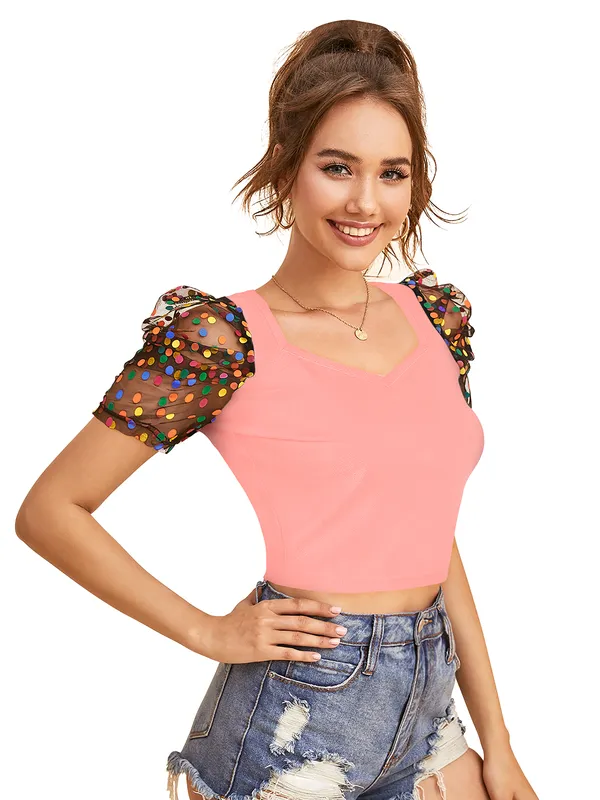 Peach_Polyester_Knitting_Tops_for_Women