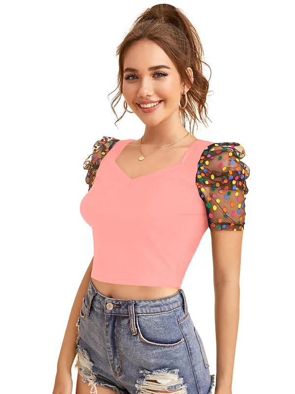 Peach_Polyester_Knitting_Tops_for_Women