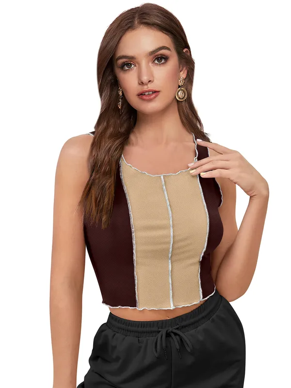 Coffee_Polyester_Knitting_Tops_for_Women