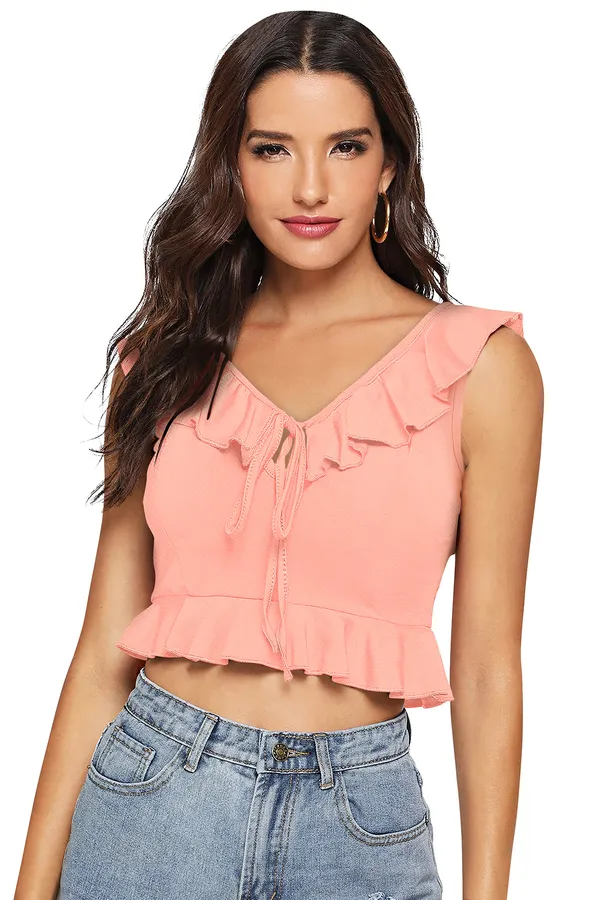 Peach_Polyester_Knitting_Tops_for_Women