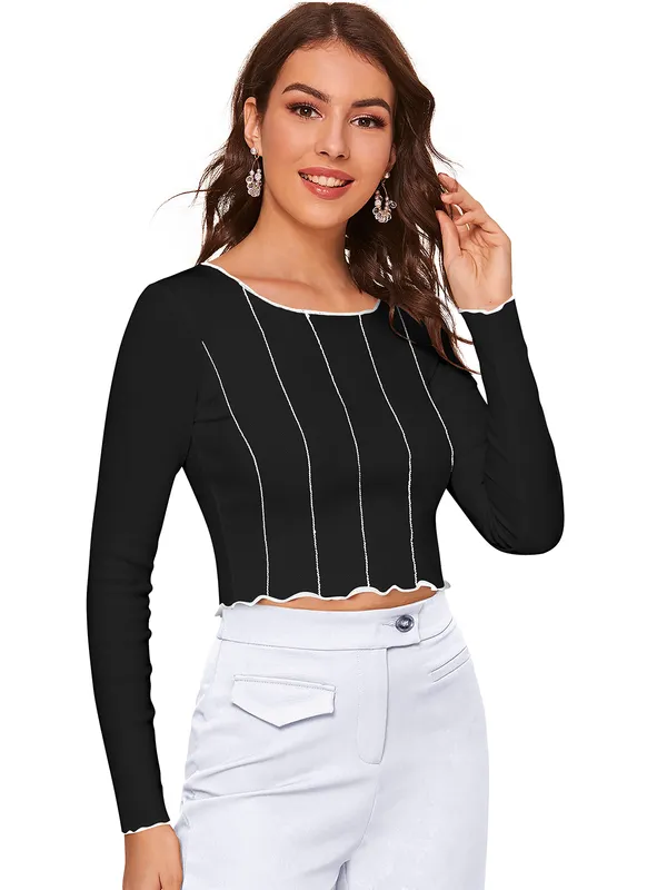 Black_Polyester_Knitting_Tops_for_Women