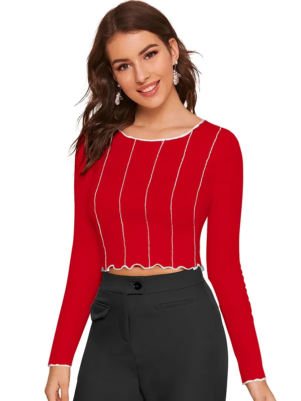 Red_Polyester_Knitting_Tops_for_Women