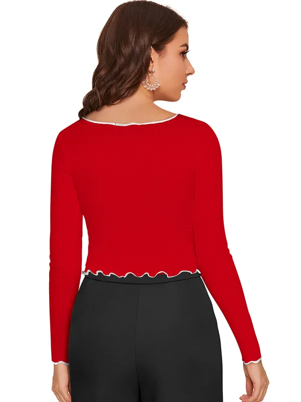 Red_Polyester_Knitting_Tops_for_Women