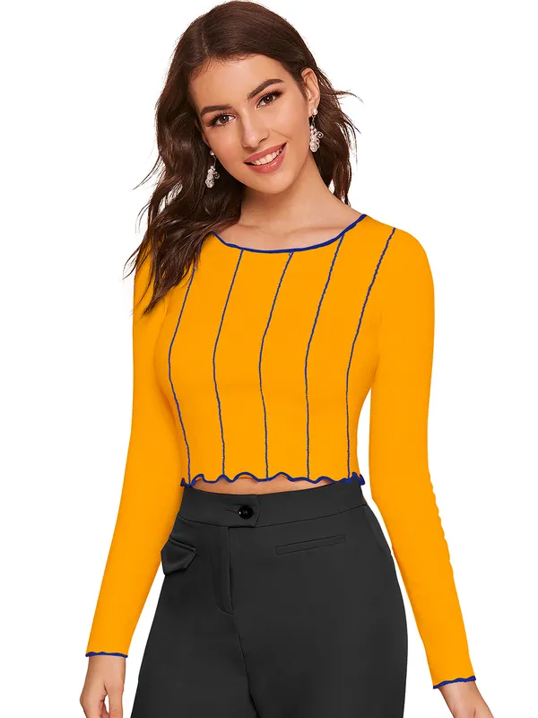 Yellow_Polyester_Knitting_Tops_for_Women