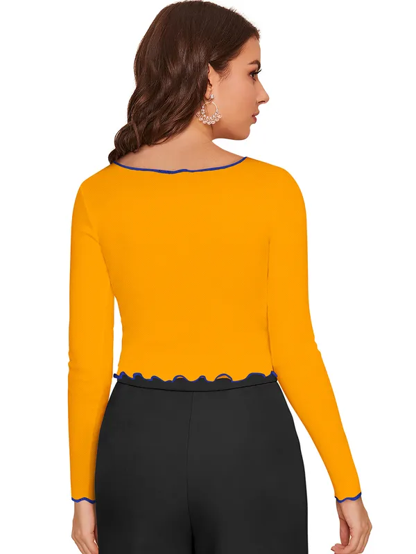 Yellow_Polyester_Knitting_Tops_for_Women