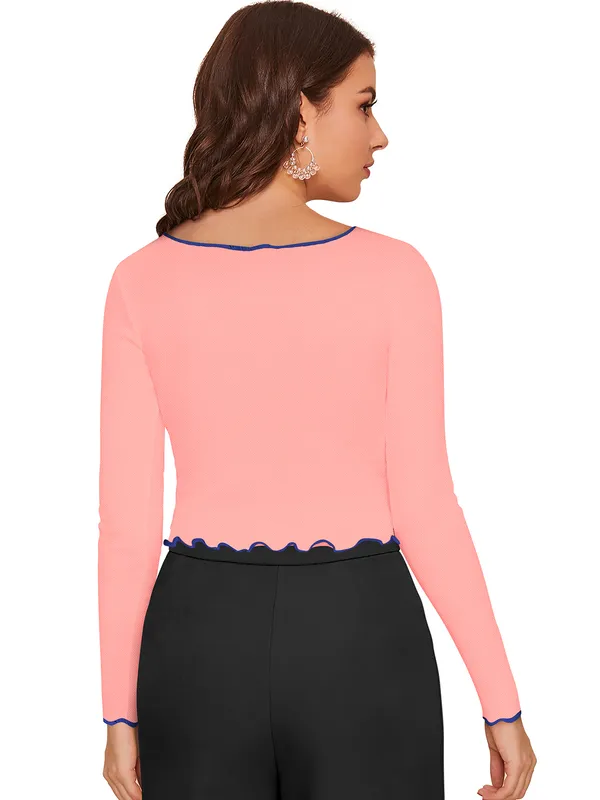 Peach_Polyester_Knitting_Tops_for_Women