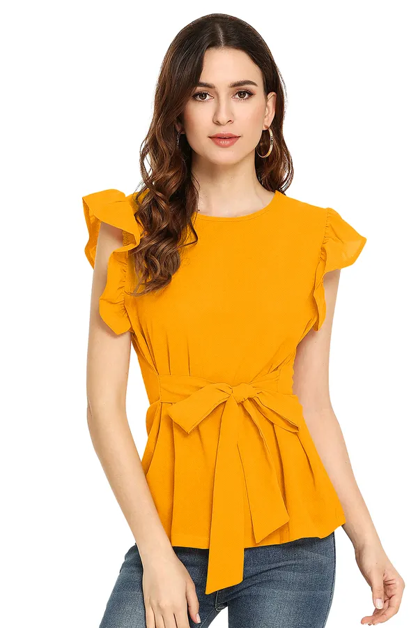 Yellow_Polyester_Knitting_T-Shirt_for_Women