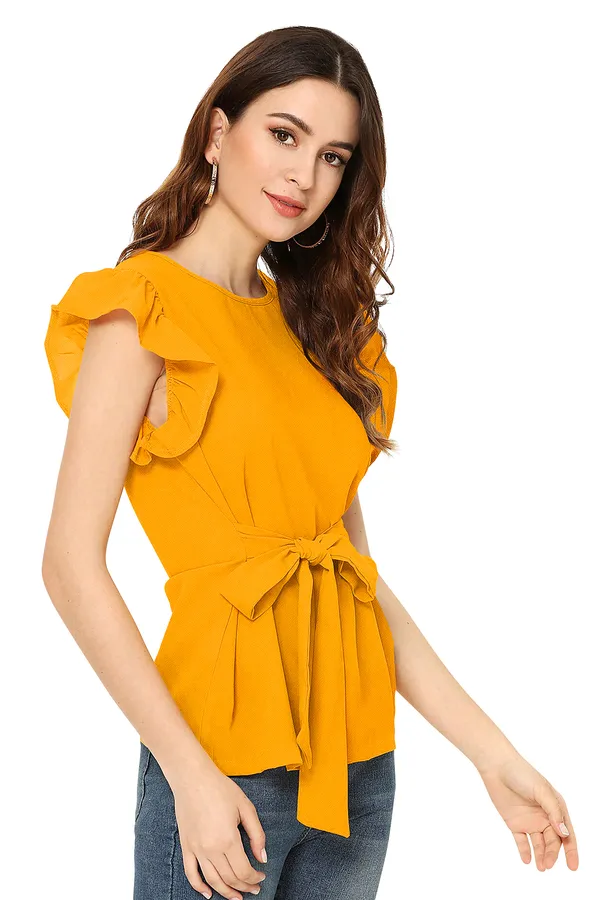 Yellow_Polyester_Knitting_T-Shirt_for_Women
