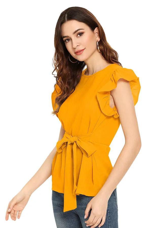 Yellow_Polyester_Knitting_T-Shirt_for_Women