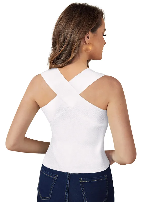 White_Polyester_Knitting_T-Shirt_for_Women