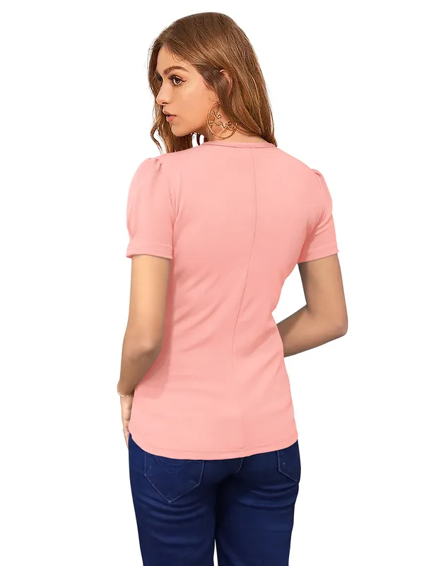 Peach_Polyester_Knitting_T-Shirt_for_Women