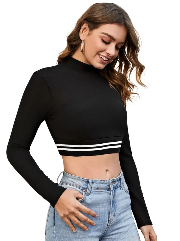 Black_Polyester_Knitting_Tops_for_Women