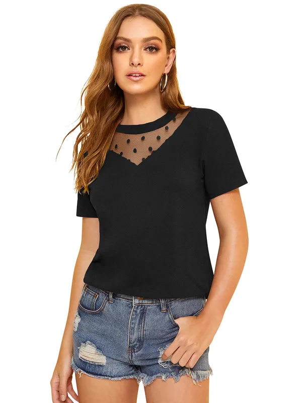 Black_Polyester_Knitting_T-Shirt_for_Women