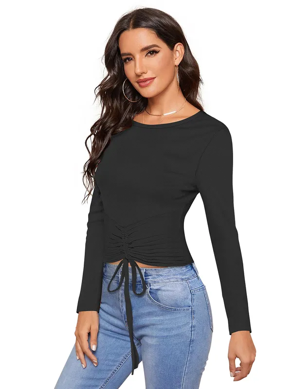 Black_Polyester_Knitting_T-Shirt_for_Women