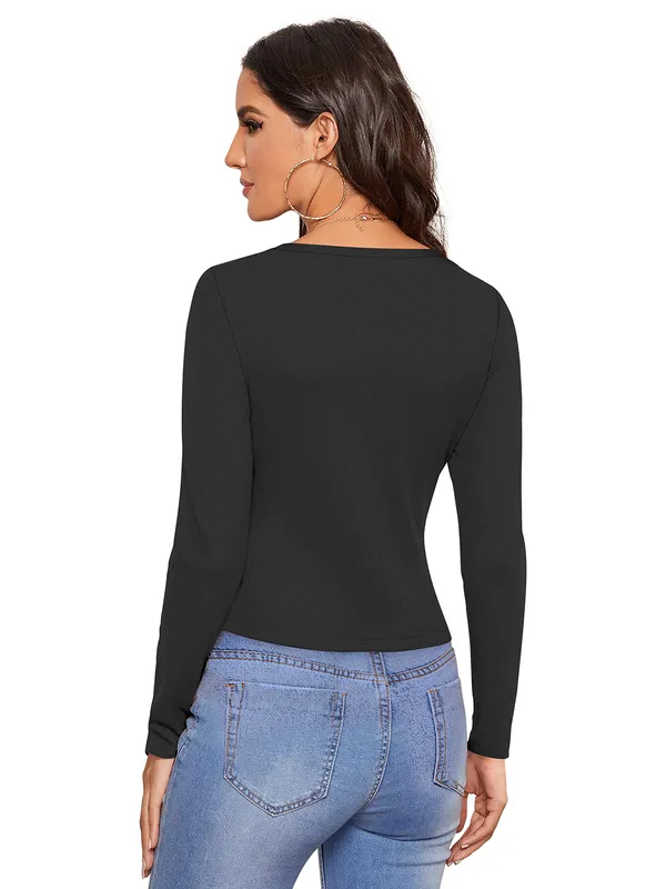 Black_Polyester_Knitting_T-Shirt_for_Women