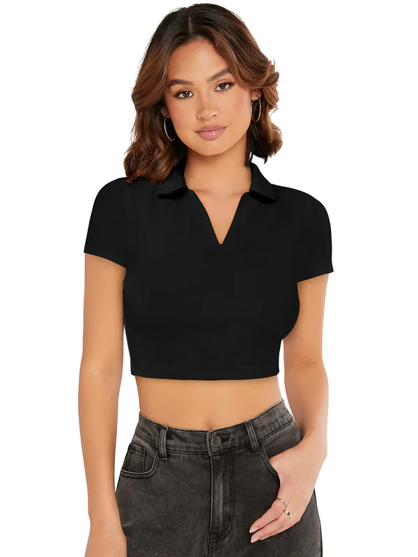 Black_Polyester_Knitting_Tops_for_Women